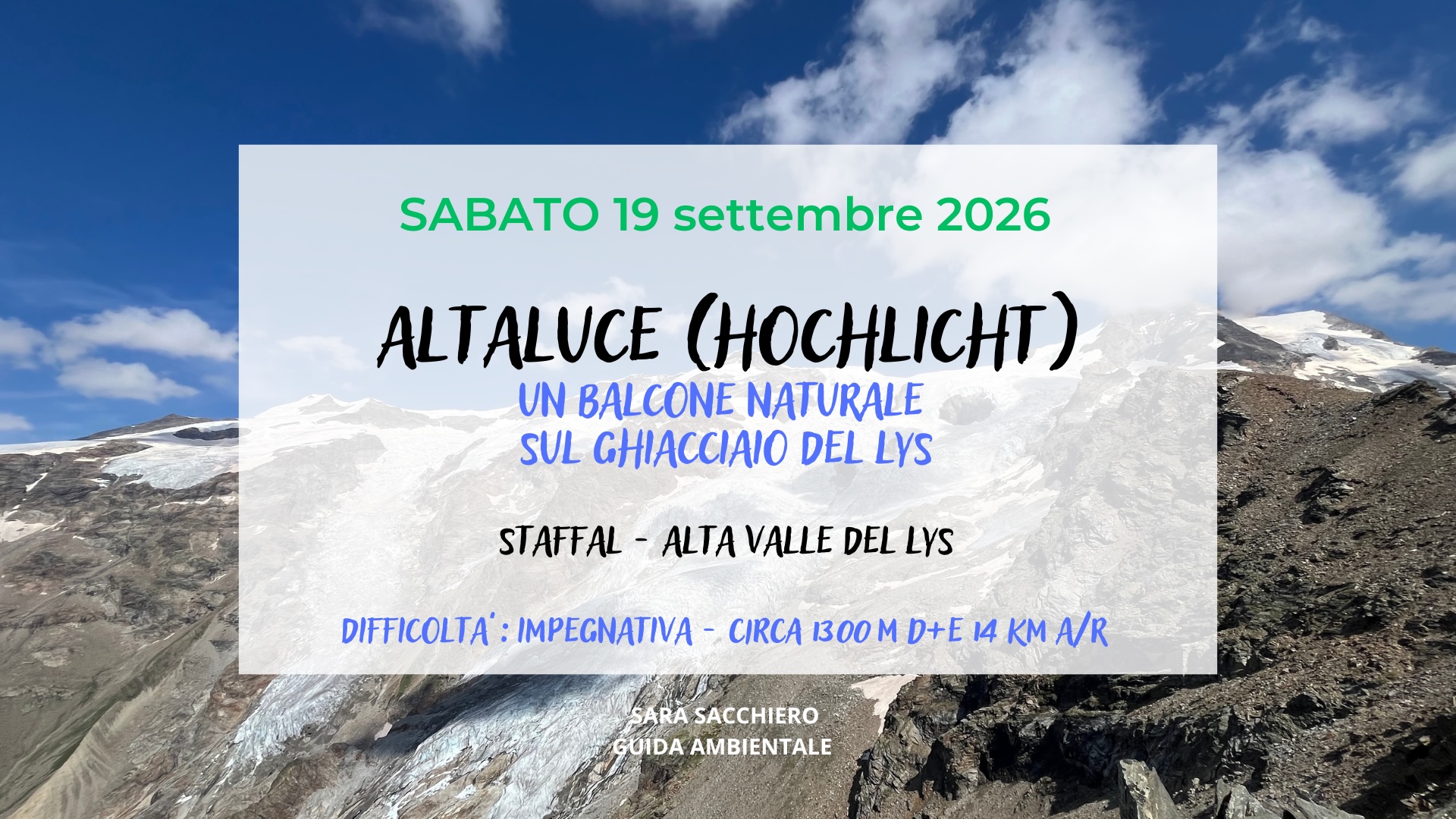 SABATO 19 SETTEMBRE: ALTA LUCE -HOCHLICHT